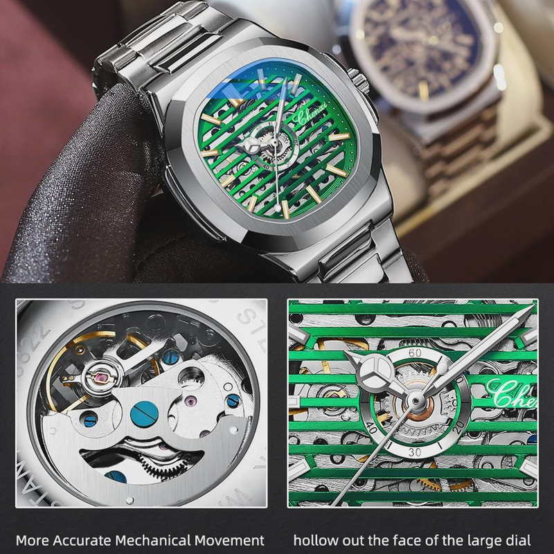 Men's Automatic Mechanical Steel Watch Waterproof Luminous Pointer Stainless Steel Strap Luxury 40mm Dial Watch_voghion.com