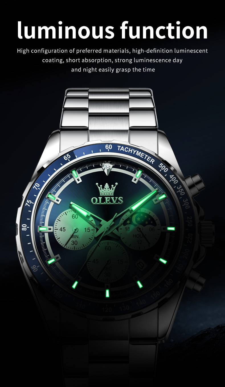 Montre à quartz pour homme classique multifonction pointeur lumineux étanche phase de lune date horloge montres-bracelets bracelet en acier_voghion.com