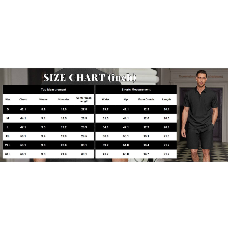 Completo estivo da uomo con polo e pantaloncini in maglia a nido d'ape, 2 pezzi, felpa casual con tasca_voghion.com