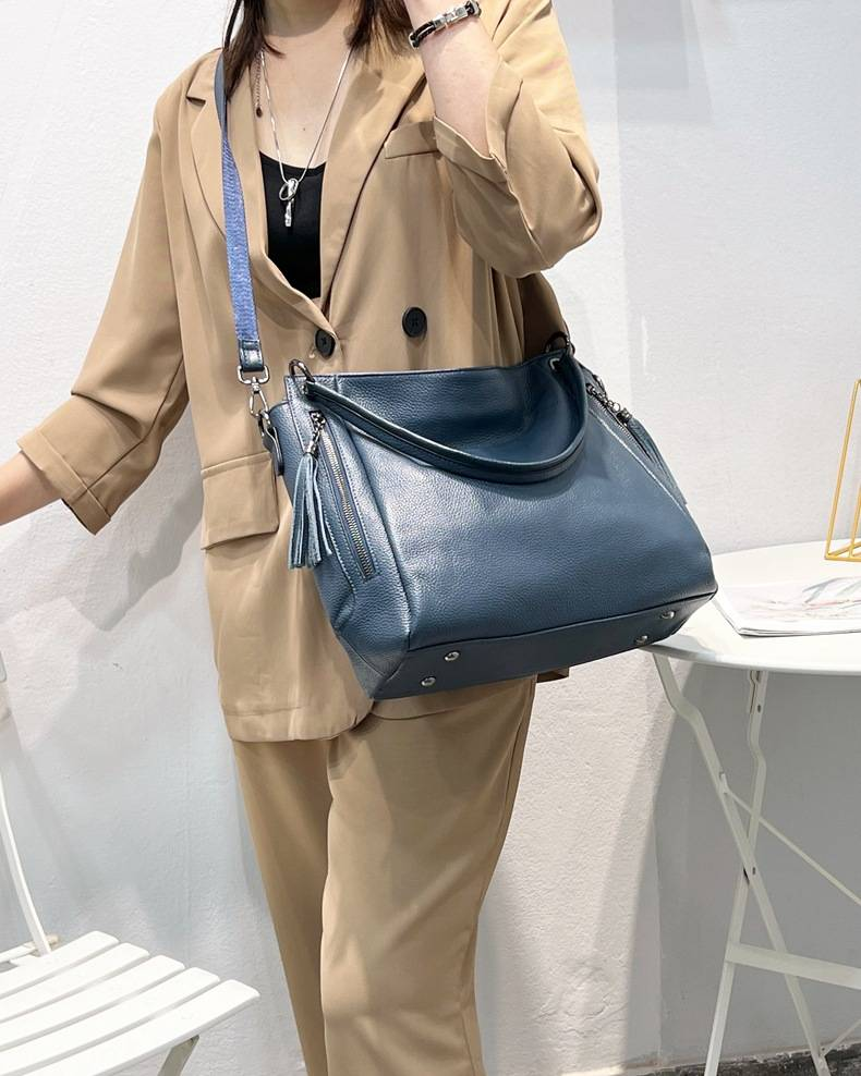 Genuine Leather Minimalist Tote Bag, Women's Bag, Large Capacity Crossbody Bag, Top Layer Cowhide, 2012_voghion.com