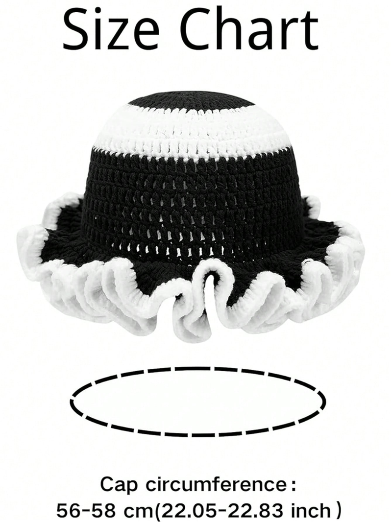 Solid Color Hand Woven Knitted Hat Bohemian Style Hollowed Out Pleated Hat, Bamboo Hat, Ruffled Edge Pullover Hat_voghion.com