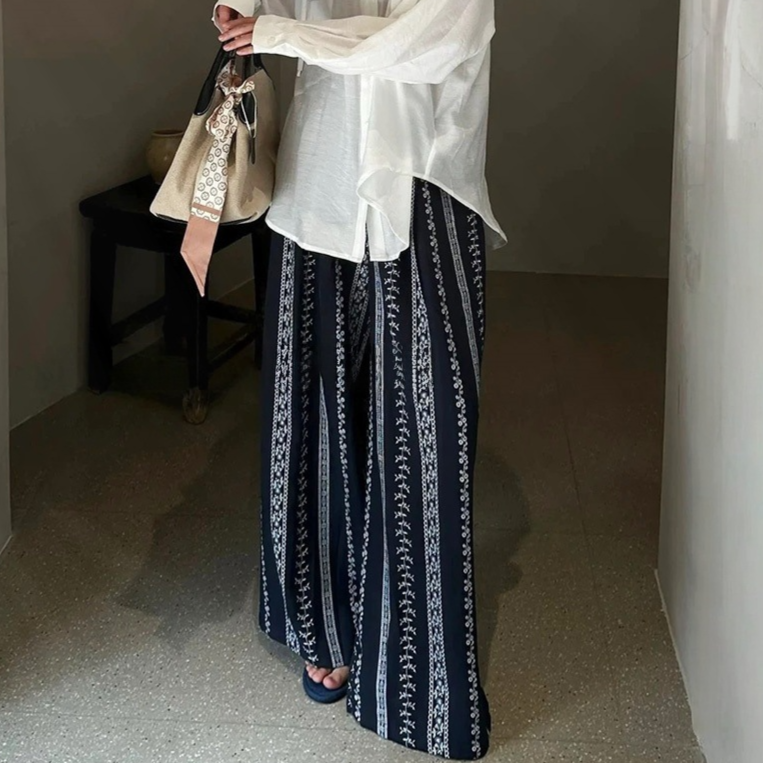 Women's Clothing Waist Cotton And Linen Wide Leg Pants Thin High Waist Holiday Style Drape Slim Straight Casual Nine Point Pants_voghion.com