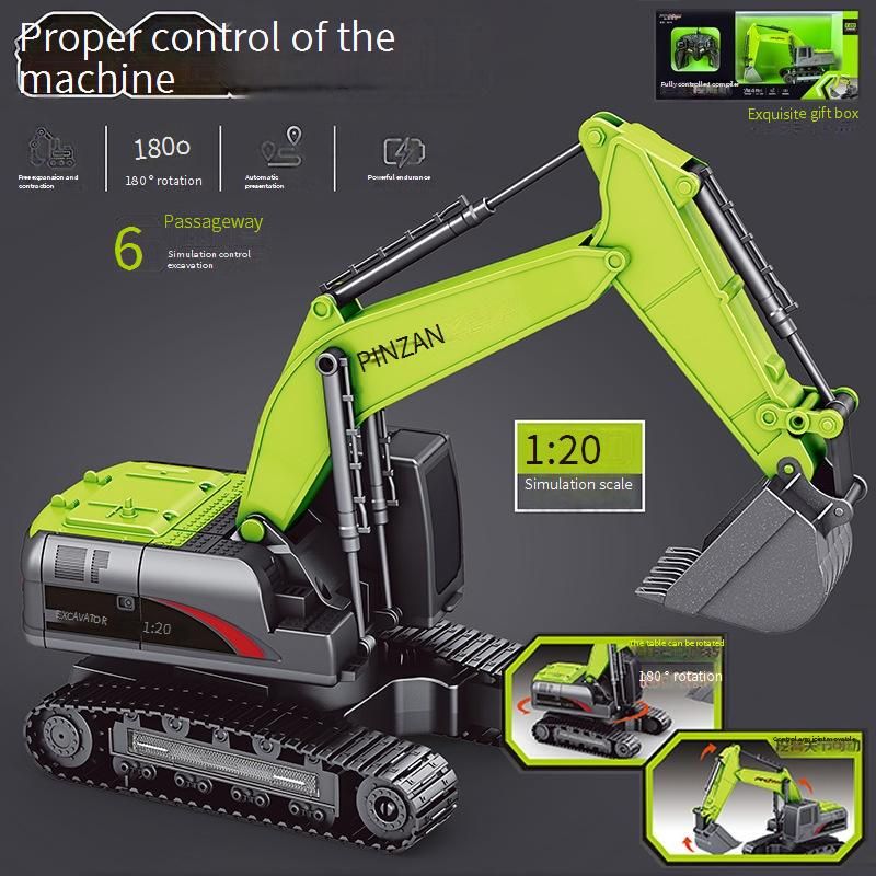 6-Channel Alloy Remote Control Electric Excavator Toy For Kids - Realistic Construction Vehicle With Digging & Shovel Functions_voghion.com