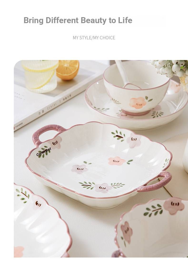 Hand-Painted Chinese Hat Bowls – 5-Inch Ceramic Rice/Noodle Bowls Set (Microwave Safe, Floral Design, New Zen Style)_voghion.com