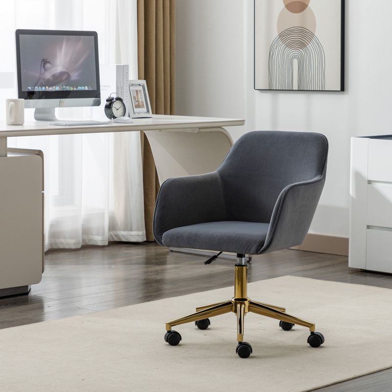 Neuer Höhenverstellbarer Drehstuhl Aus Samtstoff Für Das Büro Im Innenbereich Mit Goldenen Beinen, Grau_voghion.com