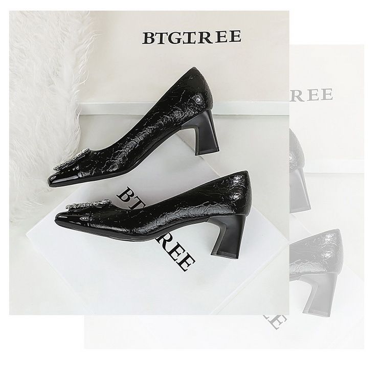5299-K90 Wind Autumn/Winter New Women's Shoes Coarse Middle Heel Square Head Splicing For Slimming Single Shoe Water_voghion.com