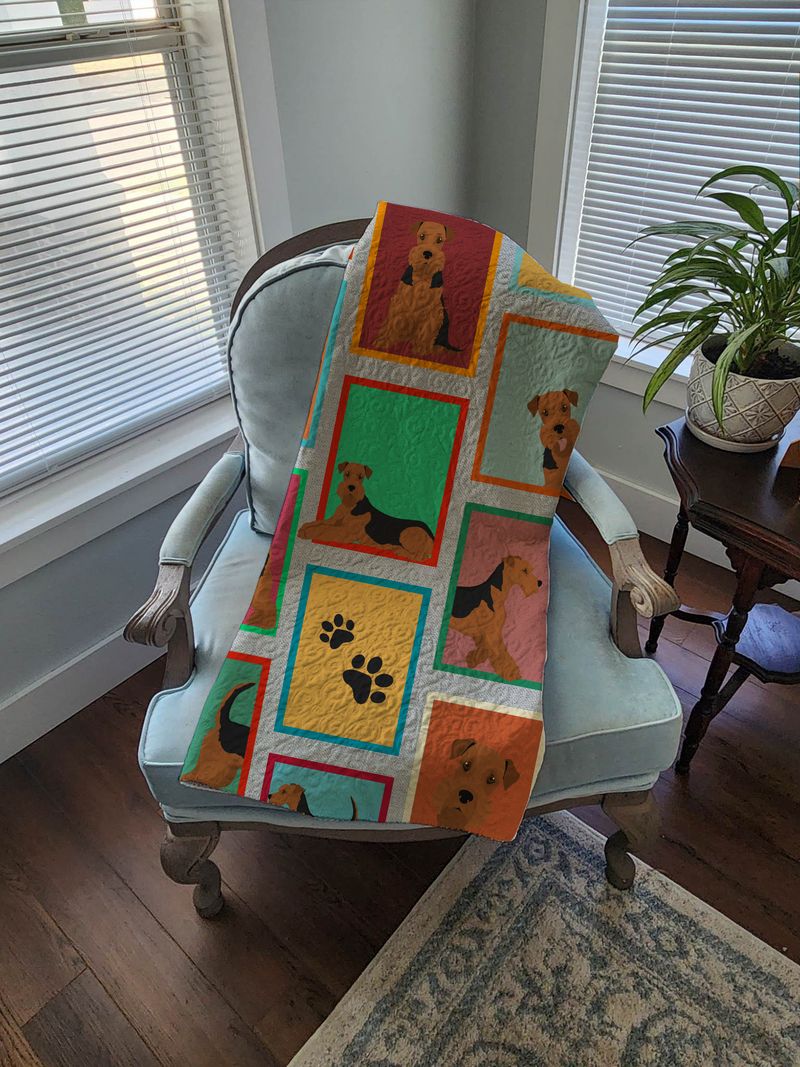 Lots of Airedale Terrier Quilted Blanket 50x60 Artwork Pattern Quilted Throw Blanket for Bed, Couch, Sofa, Soft and Lightweight_voghion.com