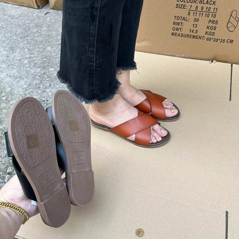 Damenschuhe, einzelne Cross-Face-Damenhausschuhe, bequeme und modische neue Damenschuhe mit Gummisohle_voghion.com