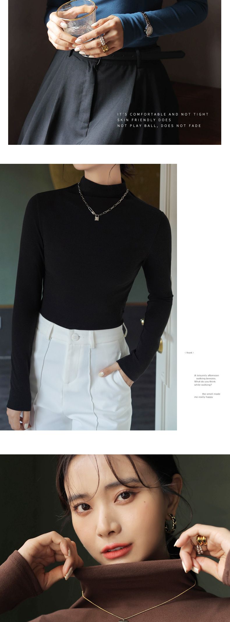 Maglietta termica foderata con collo semi-alto da donna - Strato di base a maniche lunghe slim fit per donna_voghion.com