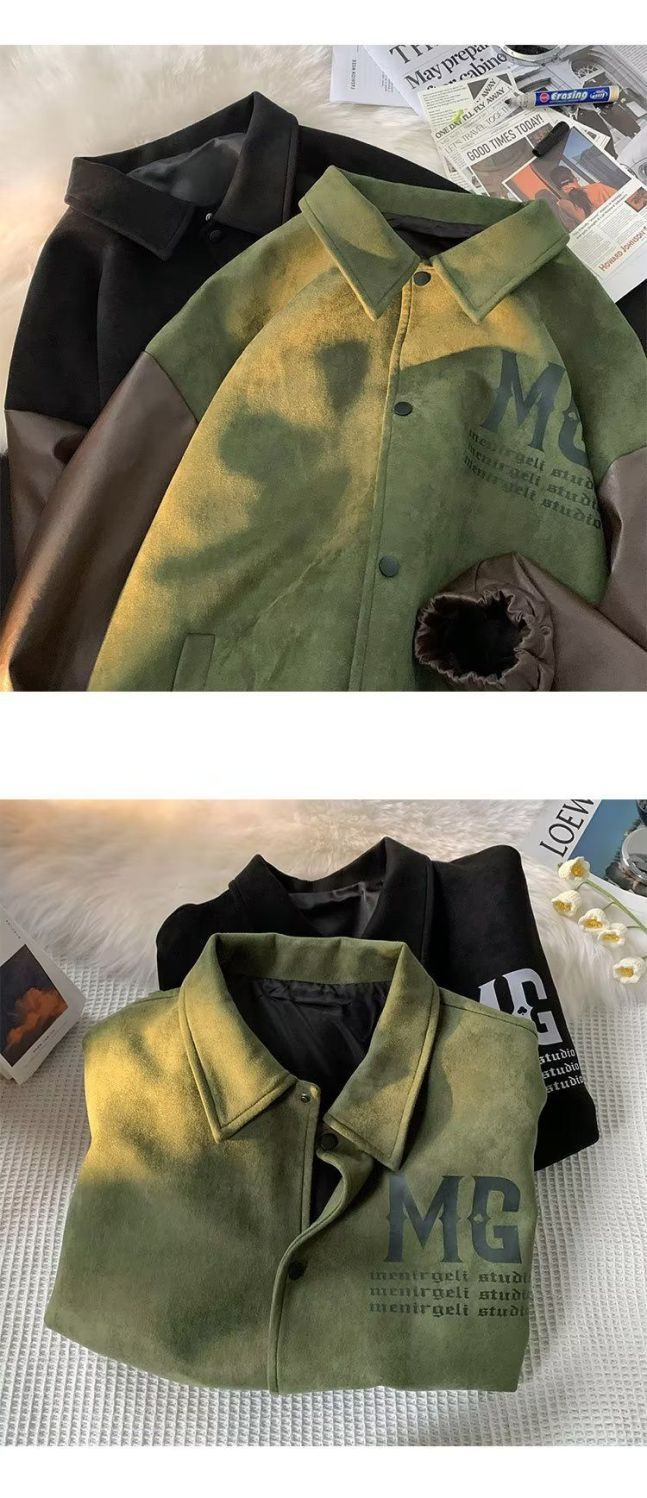 Wildleder Herren Frühling und Herbst American High Street Ins trendige Marke lose Nähte Motorrad PU-Lederjacke_voghion.com