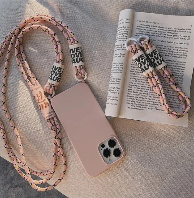 Crossbody Lanyard Solid Soft Phone Case For iPhone 13 MiNi 12 11 Max 14 Pro 15 XS XR X 8 7 Plus Korea Strap Silicone_voghion.com
