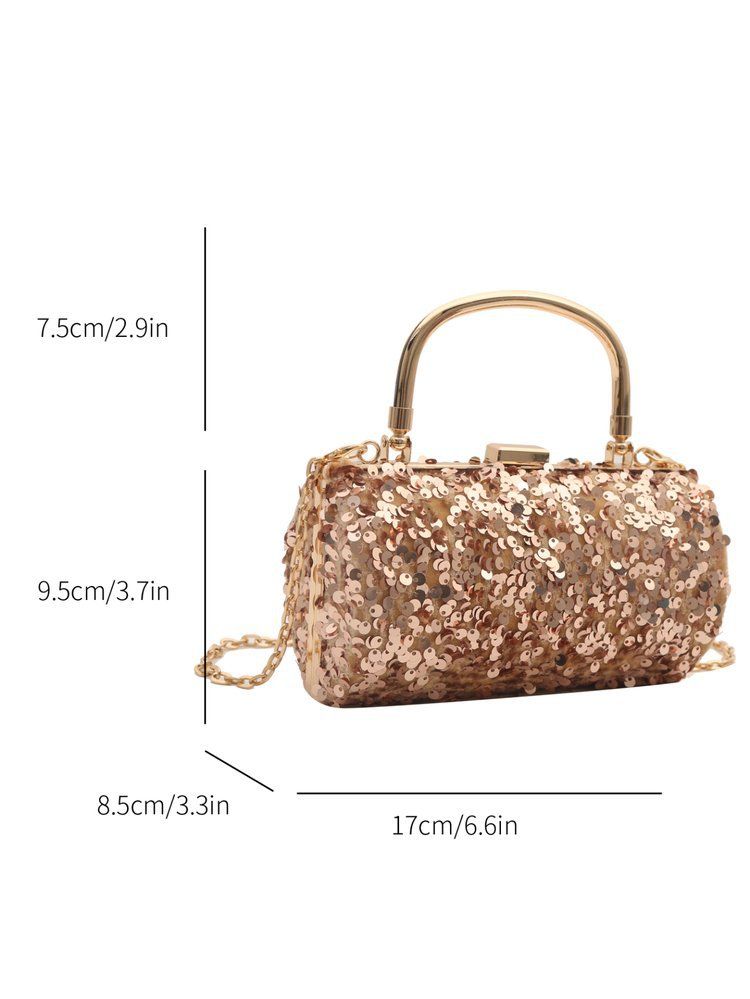 Borsa da pranzo da donna con paillettes e texture, stile quotidiano, borsa a tracolla con catena versatile_voghion.com