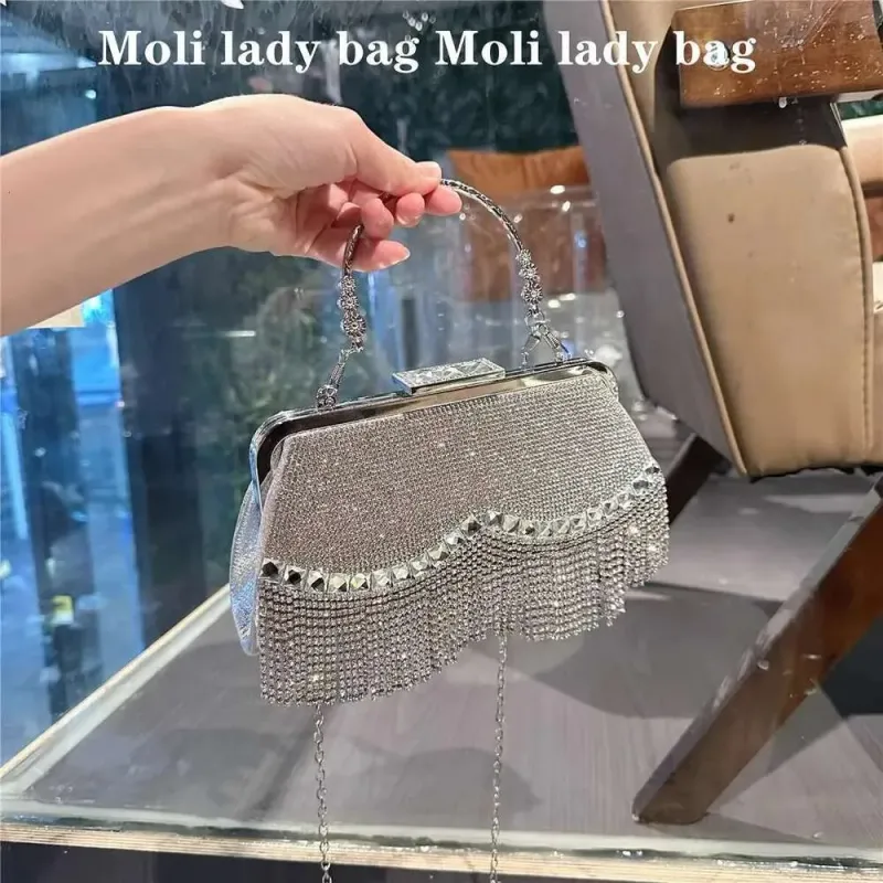 Borsa a tracolla da donna con strass di cristallo, da sera, da festa, da sposa, da sera, da donna, con pochette e nappa glitterata, 2025_voghion.com