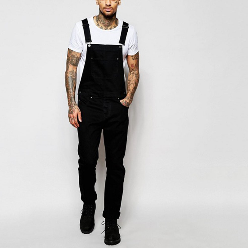 Fashionable Men's Suspender Denim Jumpsuit Ripped Jeans Trousers_voghion.com