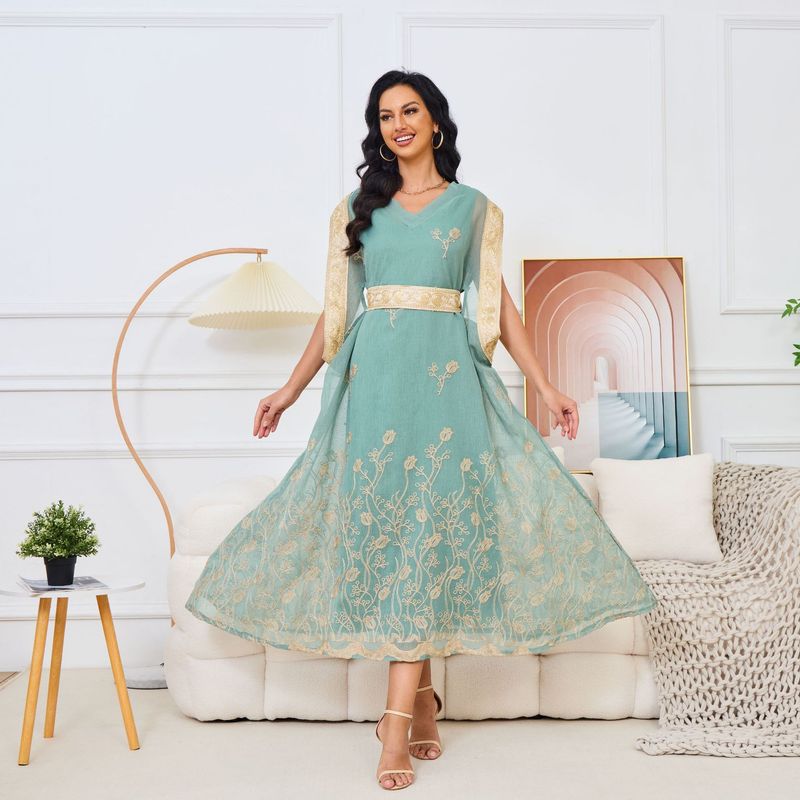 Mt113 Muslim Robe New Embroidered Mesh Large Swing Sleeveless Elegant Dress_voghion.com