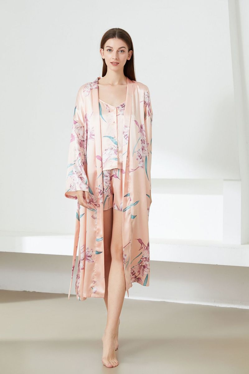Nachtwäsche für Damen, Pyjamas für Damen, Shorts mit Hosenträgern aus Seide, bedrucktes mittellanges Nachthemd mit Schnürung, sexy Pyjamas, Homewear_voghion.com