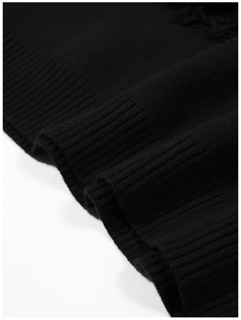 Maglione lavorato a maglia effetto consumato da uomo – Pullover oversize con scollo rotondo e dettaglio con nappe (nero, caldo invernale, dalla S alla XXL)_voghion.com