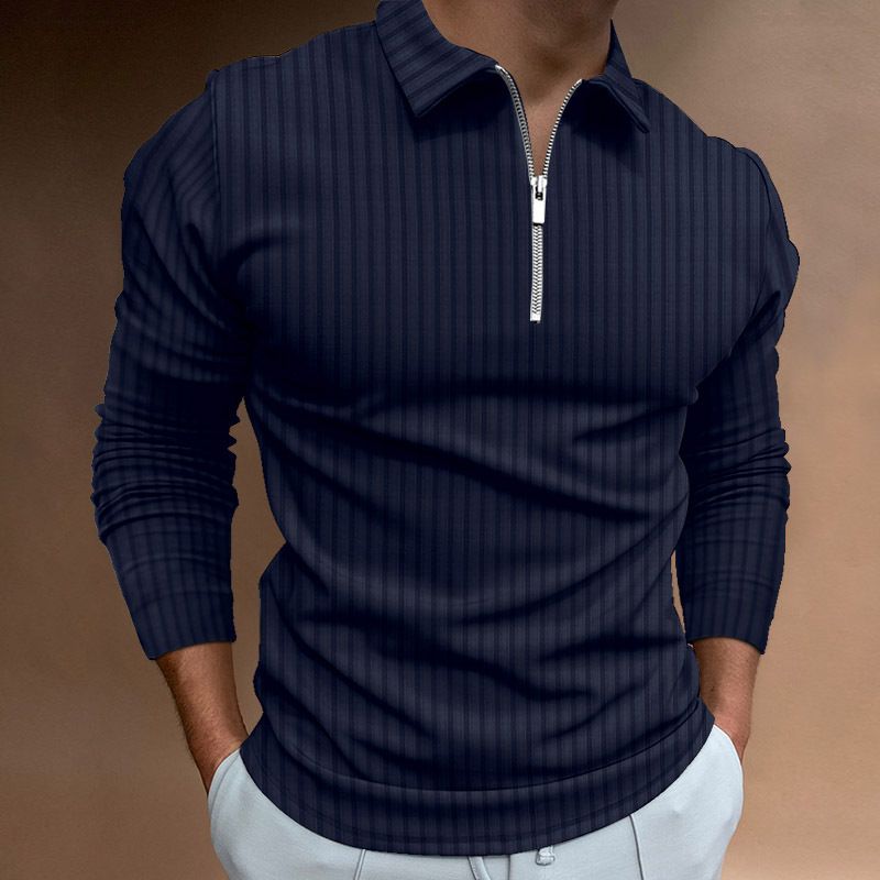 001 2023 Cross-Border European American Spring Autumn New With Zipper Striped Long Sleeve Men's Polo Shirt For_voghion.com