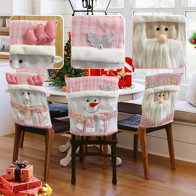 Dekoratives rosa Hocker-Set, Stuhlhusse mit Weihnachtsmann-Figur, Dekoration für die Atmosphäre im Restaurant zu Hause_voghion.com