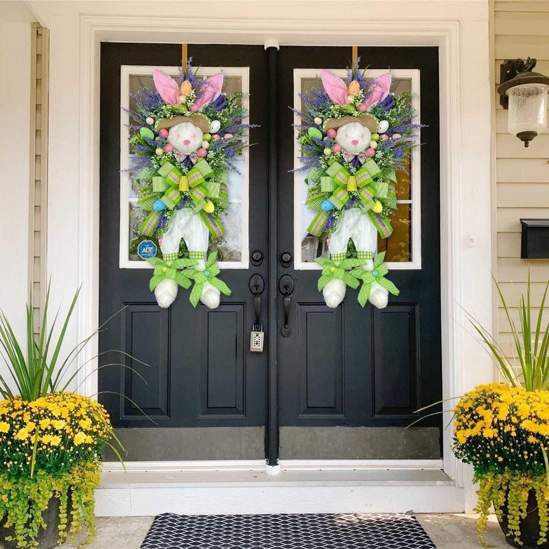 Easter Rabbit Decorative Wreath Pendant Easter Cartoon Theme Simulated Plant Door Hanging Decoration_voghion.com