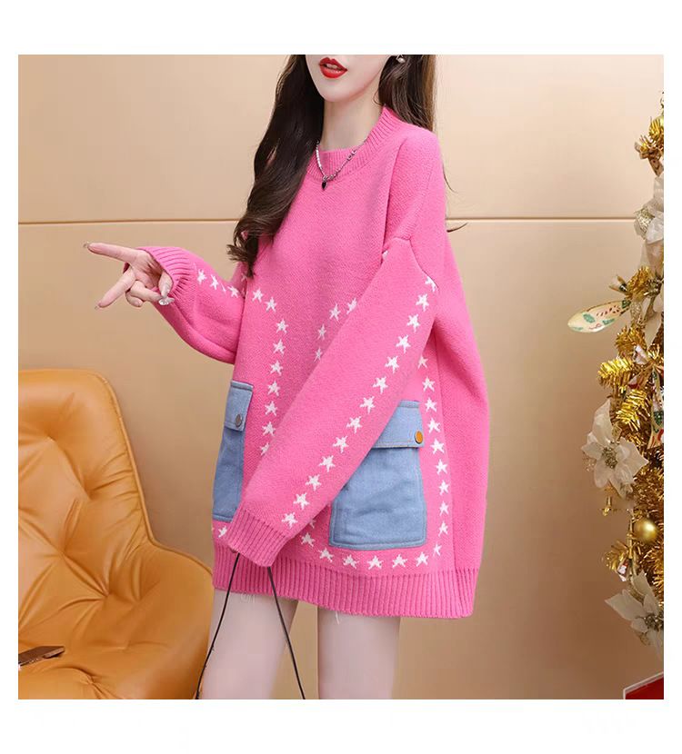 Suéter grande e chique sem esforço – rosa suave e laranja quente | Tamanho único Lazy Luxury_voghion.com