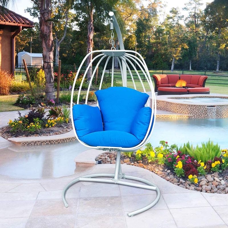Indoor Outdoor Hanging Egg Swing Chair With Cushion And C Stand; Egg Shaped Hanging Swing Chair; Egg-Shaped Hammock Swing Chair Single Seat_voghion.com