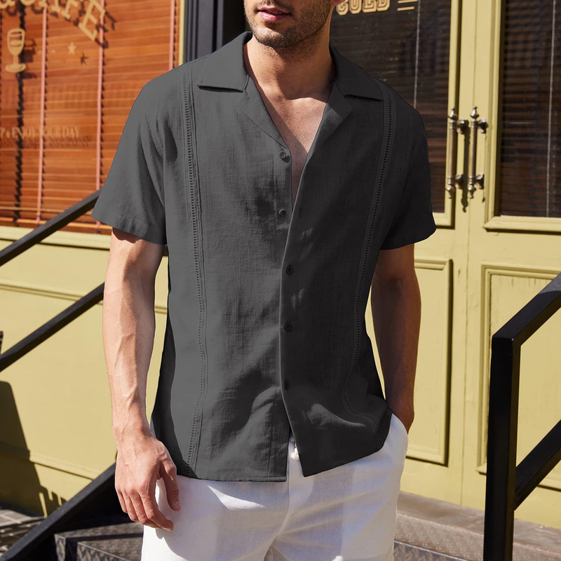 Camicia da uomo 2023, ampia e casual, in lino, Cuba Guayabella, a maniche corte, da spiaggia_voghion.com