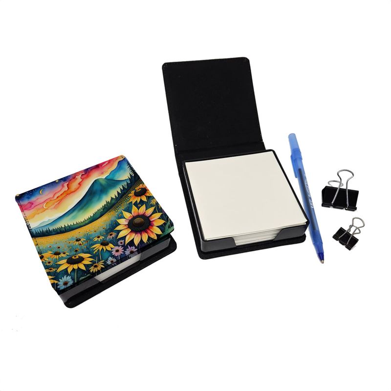 Black-eyed Susans In Color PU Leather Note Paper Holder With Artist-Designed Cover, Desk Accessory, Office Gift_voghion.com