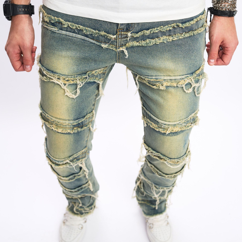Erkek Giyim 2024 erkek yeni slim fit çizme paça pantolon erkek hip hop sokak erkek kot pantolon_voghion.com