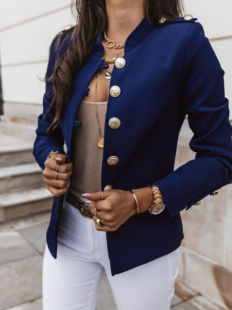 Blazer à manches longues et coupe ajustée pour femme - Veste décontractée à simple boutonnage - Mélange de coton stretch confortable - Plusieurs couleurs_voghion.com