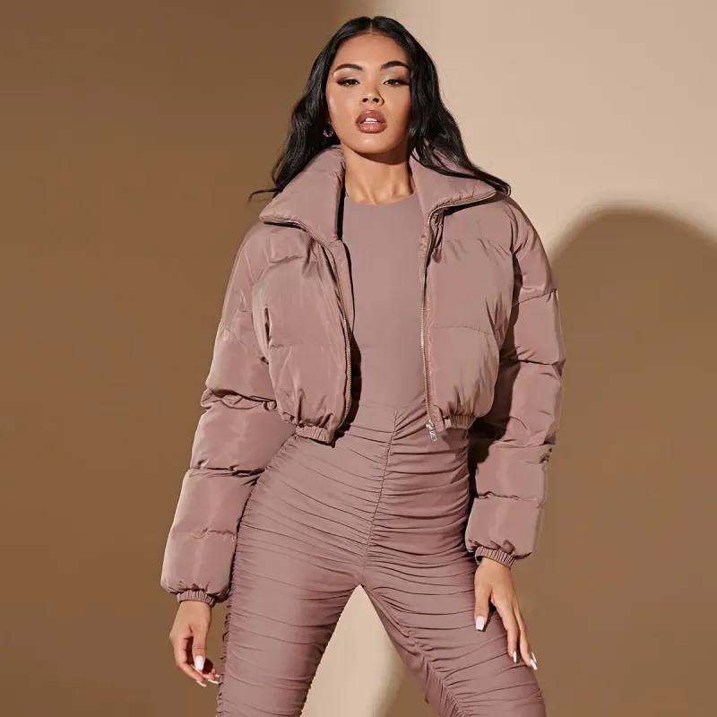 Cappotto corto invernale da donna americano, nuovo, imbottito in cotone, piccolo, tinta unita, con collo alto, cappotto imbottito in cotone_voghion.com