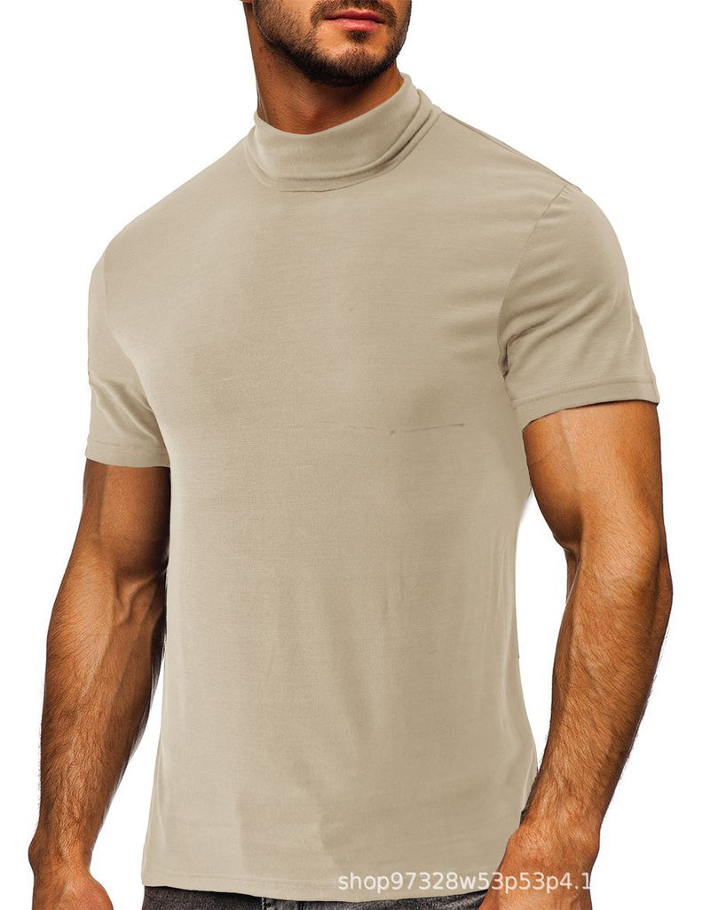 Suitable For All Seasons 2025 Summer High Neck Base Layer Short Sleeve Inner Wear Top Men's T-Shirt_voghion.com