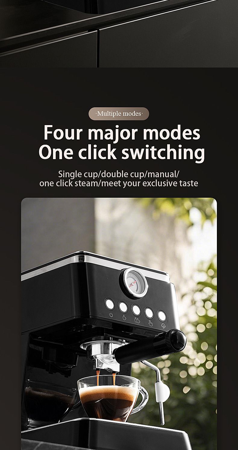 Macchina per caffè espresso semiautomatica per casa e ufficio, design compatto con montalatte a vapore, estrazione a pressione da 15 bar, serbatoio dell'acqua da 1,8 l_voghion.com