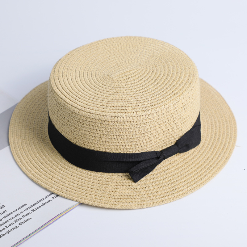Cappello da spiaggia estivo semplice per genitori e figli, modello 2022, casual, da donna, Panama, con tesa piatta e fiocco, in paglia_voghion.com