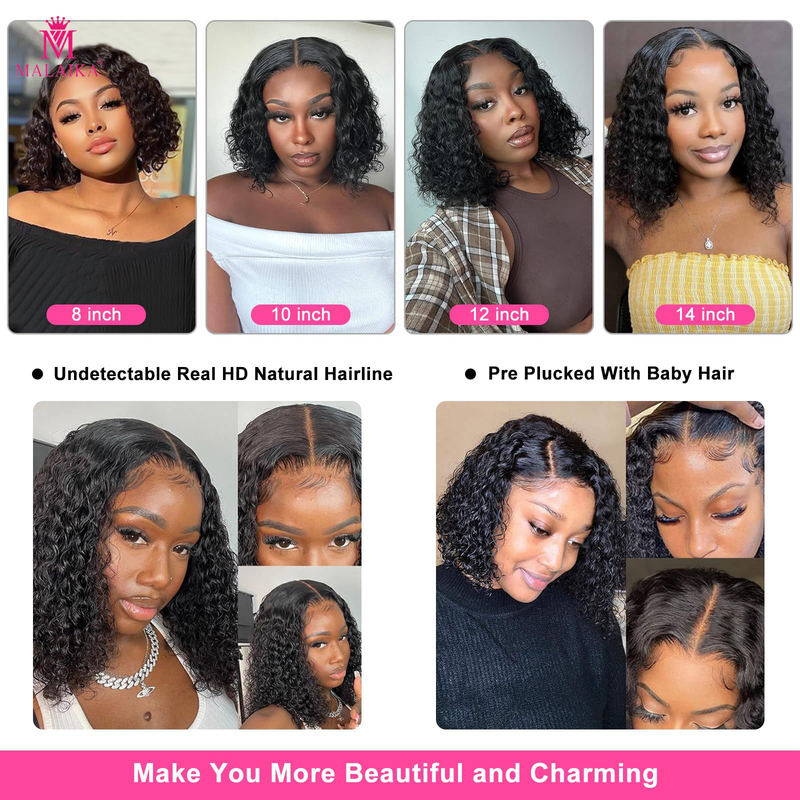 Deep Wave Lace Front Parykker Menneskehår 13x4 Black Curly Bob Parykker Menneskehår 180% Tæthed 13x4 Blonde Frontal Parykker Menneskehår_voghion.com