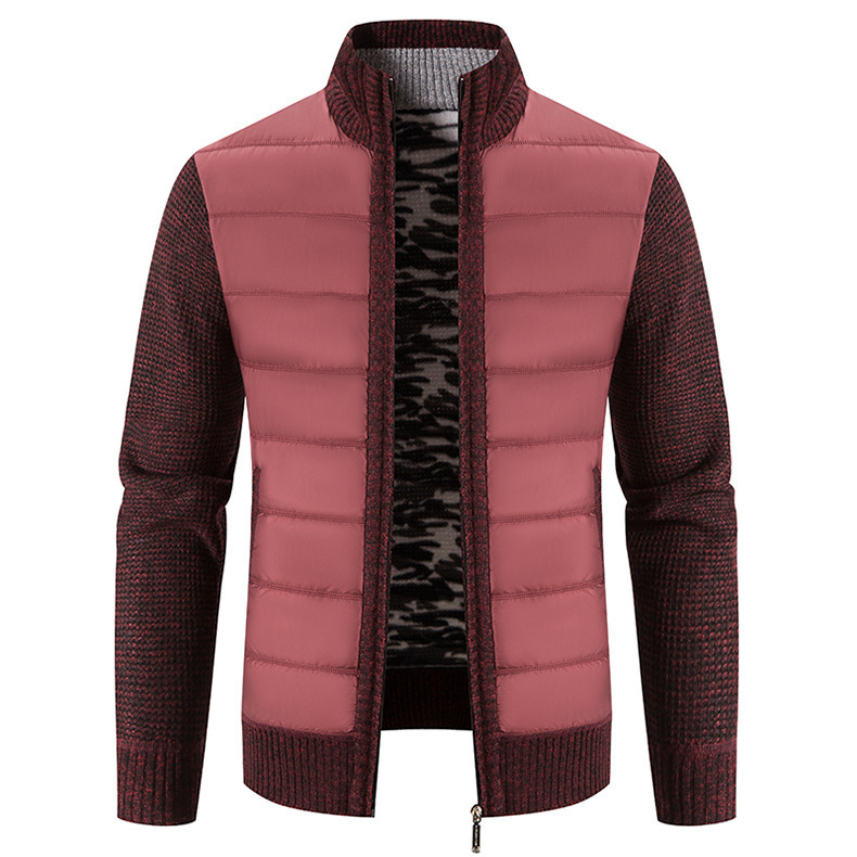 Herrenbekleidung, Stehkragenpullover, Jacke, Fleece, gepolstert, Oberbekleidung, lockere Strickjacke, Strickjacke, Winter-Strickjacke_voghion.com