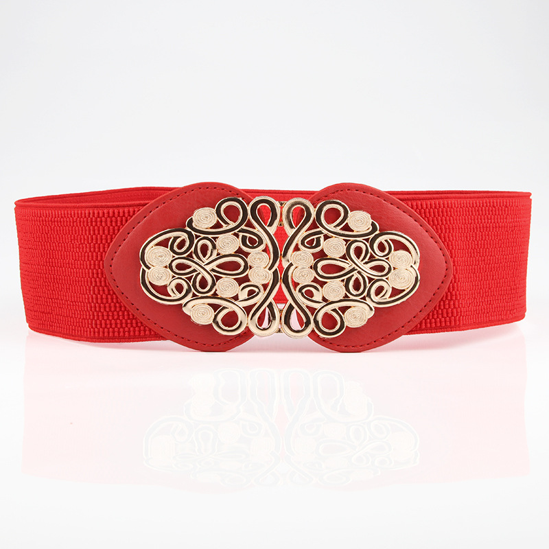 palace retro carving flower decoration buckle extra wide belt women's ethnic elastic belt_voghion.com