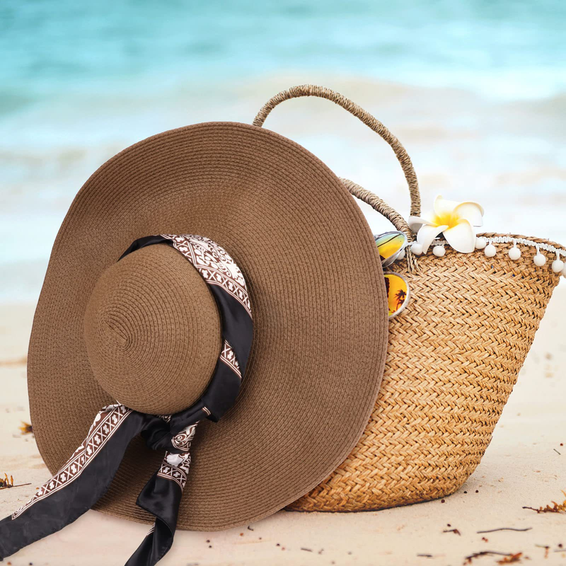 Cappello di paglia Cappello da spiaggia Cappello estivo da donna grande in paglia a tesa larga Cappello morbido arrotolabile Cappello da sole_voghion.com