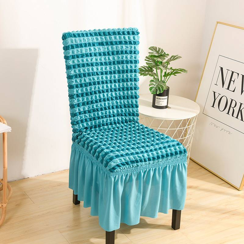 Housse de chaise en seersucker épaissie en trois dimensions jupe en dentelle ménage universel tout compris élastique une pièce housse de chaise de salle à manger en gros_voghion.com