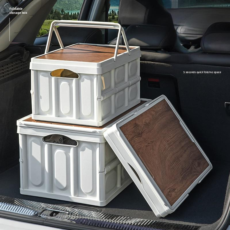 Aufbewahrungsbox für Outdoor-Camping mit Holzdeckel, faltbarer Organizer für Kofferraum, Picknick, Wanderausrüstung, tragbarer Mehrzweckbehälter mit Griffen_voghion.com