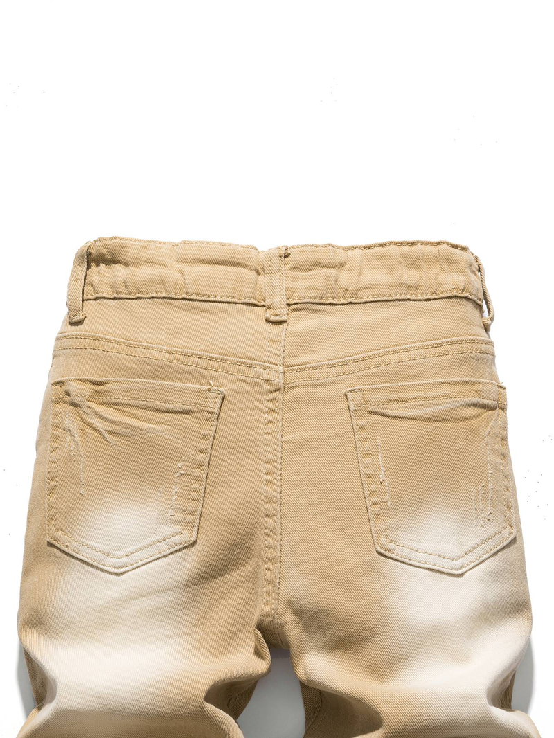 Boys' Khaki Denim Washed And Painted Craftsmanship Simple, Casual, Fashionable And Versatile Suitable For Daily Travel College Casual Denim Pants_voghion.com