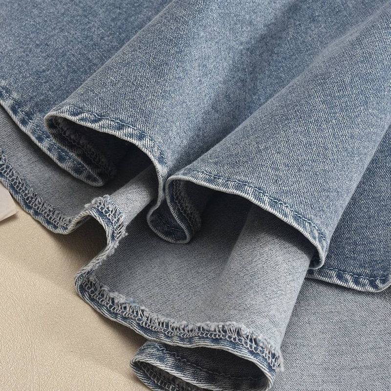 Abito da donna in denim elasticizzato con cerniera, top a tubino con lacci, spalline trasparenti sexy, gonna corta con volant_voghion.com
