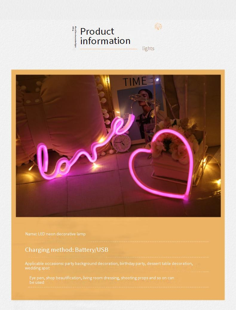 LED Neon Moon Heart Rainbow Star Creative Night Light For Bedroom Decor, Battery & USB Powered, Multiple Shapes (Lightning, Love, Unicorn)_voghion.com