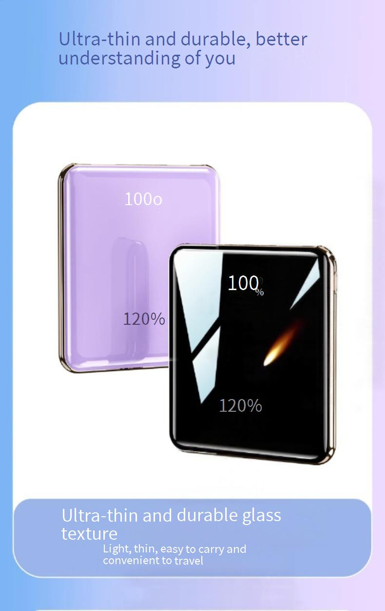 Ultraflache 20000 mAh Powerbank mit integriertem Kabel, 22,5 W Schnellladung, tragbares Mini-Ladegerät für iPhone und Android (Lila, Blau, Schwarz, Weiß) _voghion.com