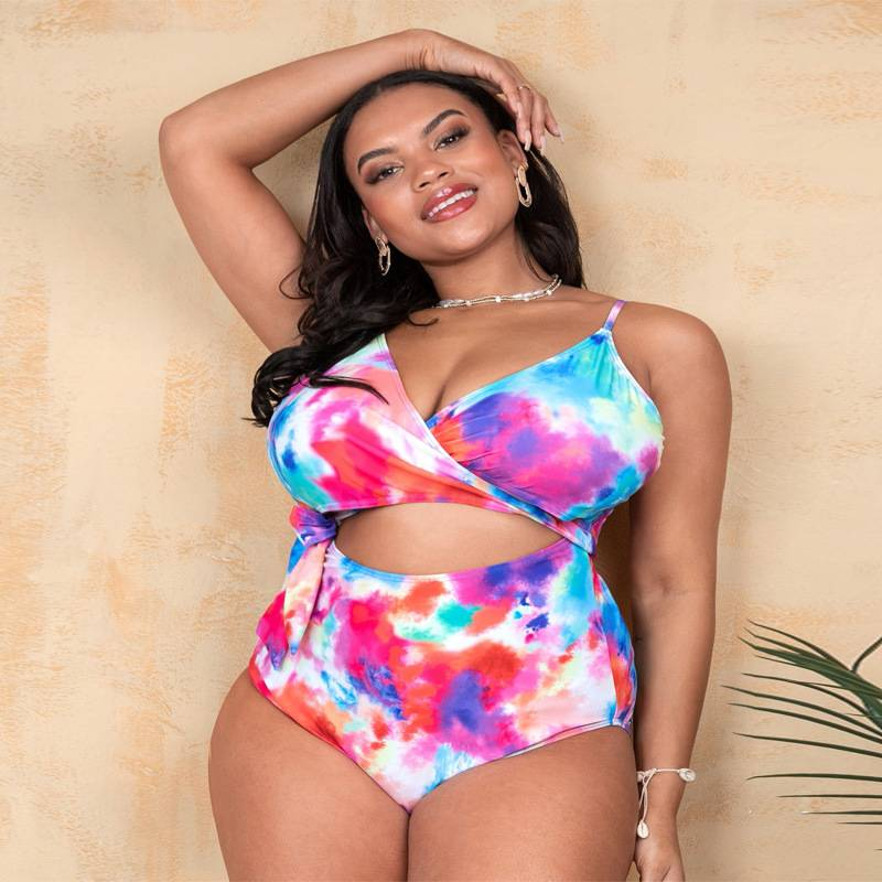 Plus Size One-Piece Swimsuit For Women - Sexy Tied Detail Swimwear With Removable Padding, High Coverage & Comfortable Polyester Fabric_voghion.com