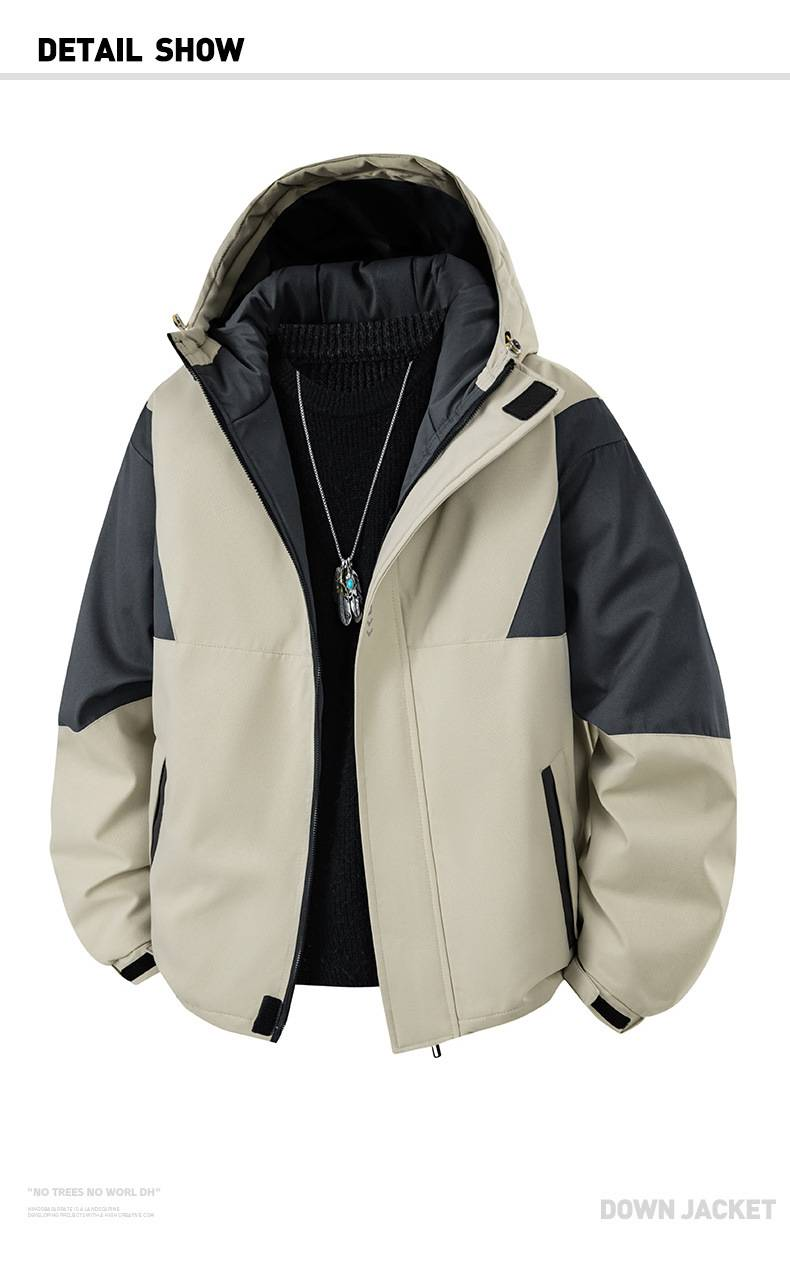 Piumino invernale casual da uomo con cappuccio - Piumino d'anatra bianco con potere riempitivo 600, antivento e traspirante, vestibilità comoda per freddo estremo (-30°C)_voghion.com