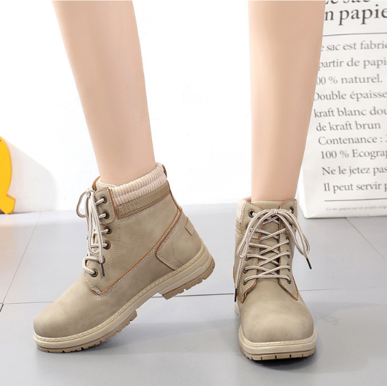 Damenstiefeletten mit dicker Sohle – wasserdichte, rutschfeste Martin-Stiefel für den Winter, Freizeitschuhe mit runder Zehenpartie und Schnürung (Gelb, Schwarz, Beige, Pink)_voghion.com