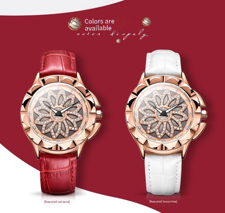MEGIR Women's Fashion Watch With Rhinestones & Luminous Hands - Waterproof Quartz Watch For Casual Wear (White/Red)_voghion.com