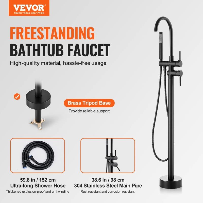 Spout Tub Shower Two Mixer Bathin Floor Mount For Water 360° Faucet Modes Swivel Freestanding Bathtub Filler Taps Freestanding_voghion.com