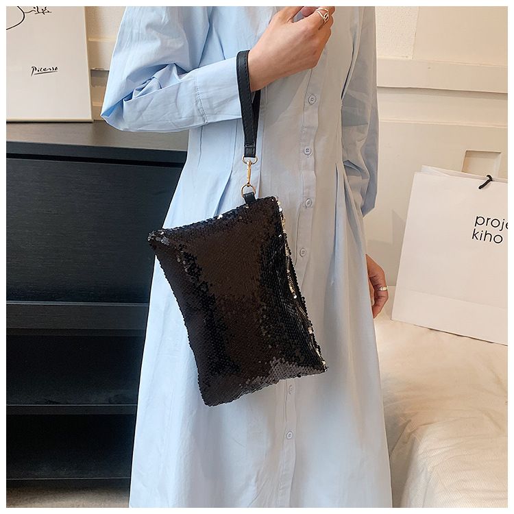 Silver Sequin Full Rhinestone Shiny Tassel Handbag Evening Fashionable Elegant Women's Small Bag_voghion.com